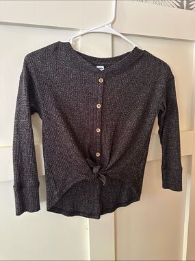 Old Navy Gray Ribbed Button-Front Knot Sweater